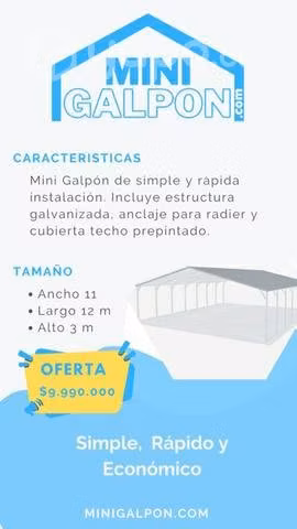 Mini galpón 11 m x 12 m Galvanizado
