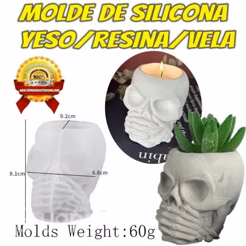 Molde Silicona De Calavera Macetas O Porta Vela