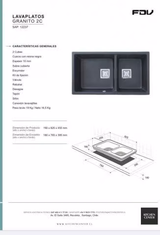 Lava Platos Granito Negro 2C Kitchen Center