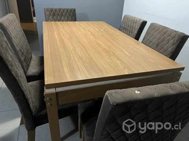 Juego de Comedor 6 Sillas Marrón 140x80x80 cm
