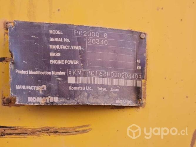 Excavadora komatsu PC2000-8 serie n°20340 motor n°