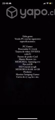 Pc gamer monitor y torre