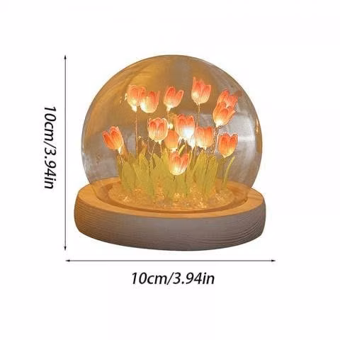 Lampara de cristal tulipanes, con base de madera
