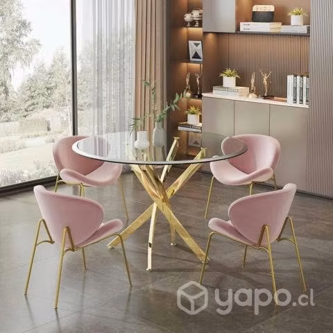 Comedor redondo vidrio dorado