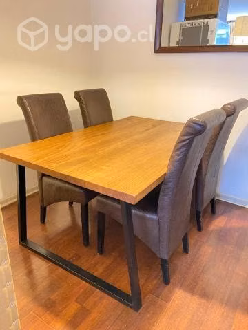 4 sillas para comedor, café, ecocuero y madera