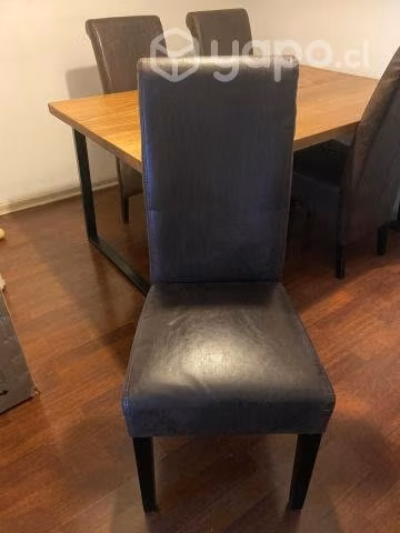 4 sillas para comedor, café, ecocuero y madera
