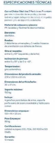 Cama Clínica Eléctrica 3 Posiciones Premium - Imagen 2