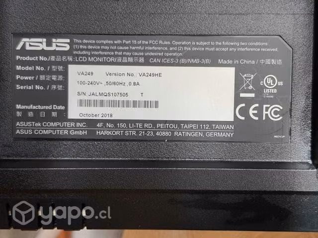 Monitor ASUS va249he 23.8 pulgadas