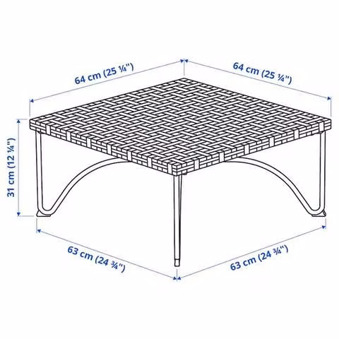 Mesa de centro terraza símil ratan pequeña 64x64