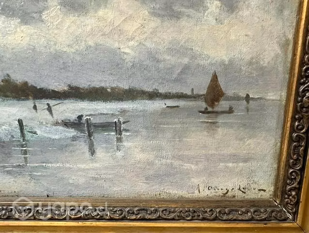 Antiguo cuadro Pintura Chilena Orrego Luco marina
