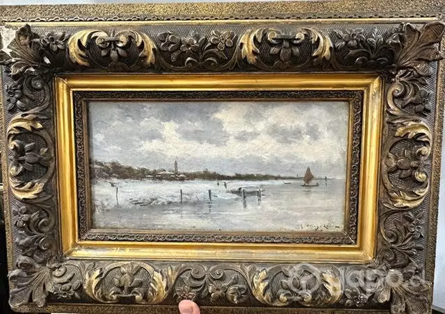 Antiguo cuadro Pintura Chilena Orrego Luco marina