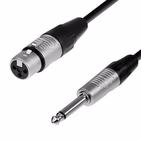 Cable xlr hembra a plug 6.3 mono, 6 mts, negro
