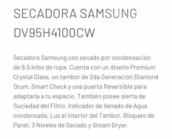 Secadora Samsung 9,5 kg secado por condensación