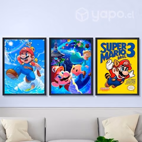 3 Cuadros Póster Decorativos Pack MARIO BROS