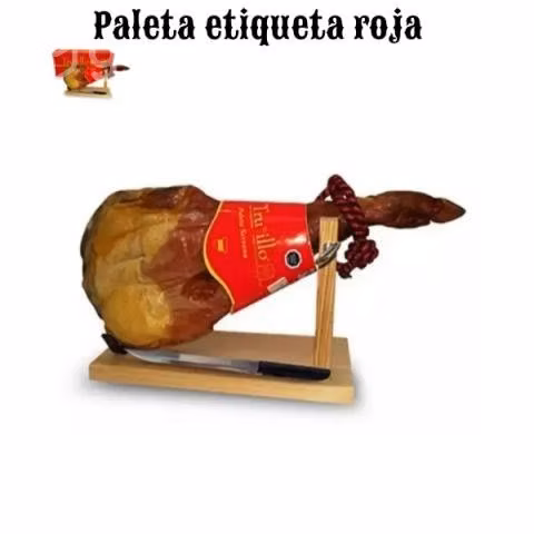 Paleta jamón serrano etiqueta roja, atril y cuchil