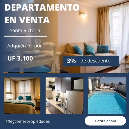 SE VENDE 3.100UF DEPARTAMENTO EN SANTA VICTORIA, SANTIAGO.