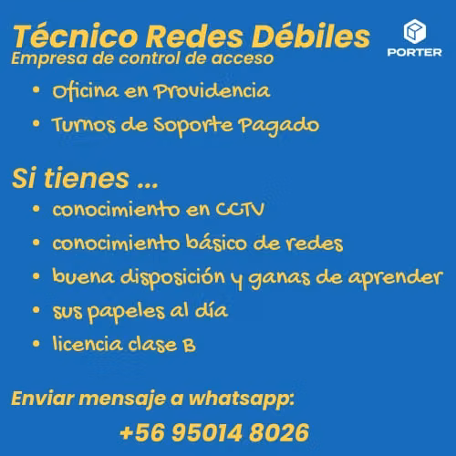 Técnico Instalador CCTV y Redes Débiles – Hasta $830.000