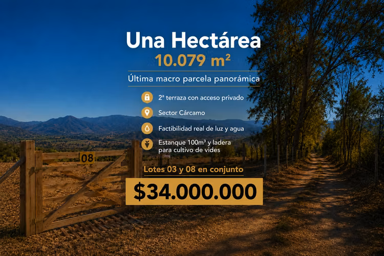 A 9 km Illapel. Una hectárea panorámica con factibilidad real de luz y agua.
