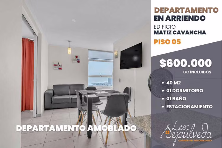 Departamento Amoblado 40m2 1D/1B/Est (100663)