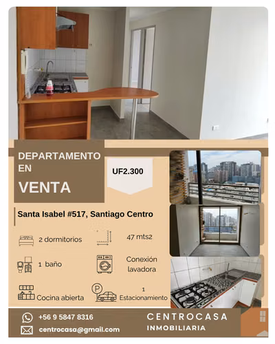 Oportunidad Venta SUBSIDIO departamento 2D/1B con estacionamiento Santa Isabel 517
