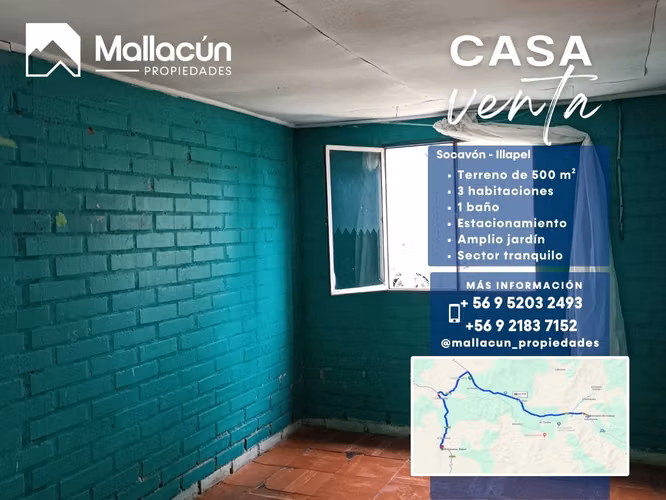Casa en Venta – 70 m² Construidos en Terreno de 550 m² – Socavón
