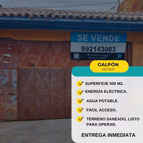 SE ARRIENDA  O VENDE GALPON DE 500 m2 CREDITO DIRECTO