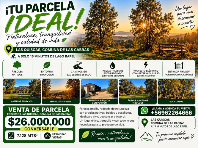 Vendo parcela en Las Cabras, Lago Rapel