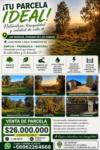Vendo parcela en Las Cabras, Lago Rapel