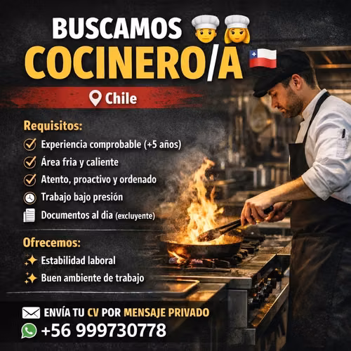 Cocinero con experiencia en comida caliente y fría