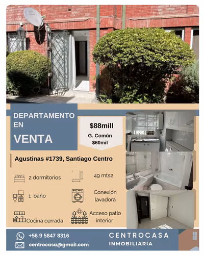 Oportunidad venta  SUBSIDIO en Primer Piso con Patio común – Agustinas, Santiago Centro