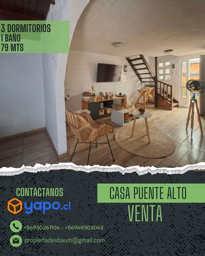 Oportunidad en PUENTE ALTO! Casa 3D+1B+1Estacionamiento.