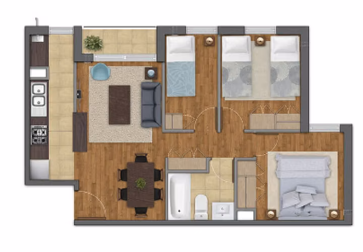 Departamento 3 Dormitorios, Condominio Parque Oriente, Temuco