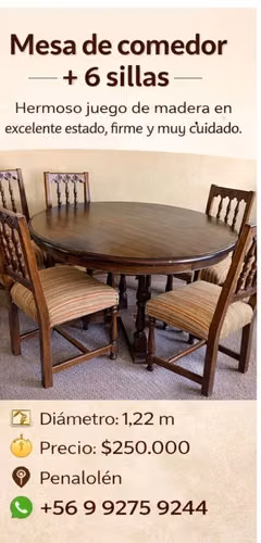 Comedor con 6 sillas de madera