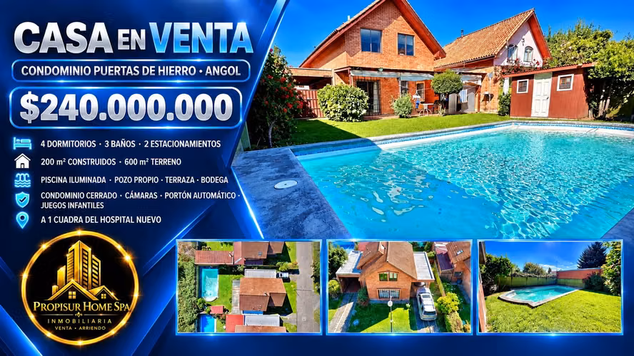Vendo casa en Angol. 4D, 3B, 3E. Piscina. (154411)