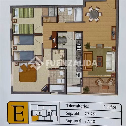Departamento en venta de 3 dorm. en Independencia
