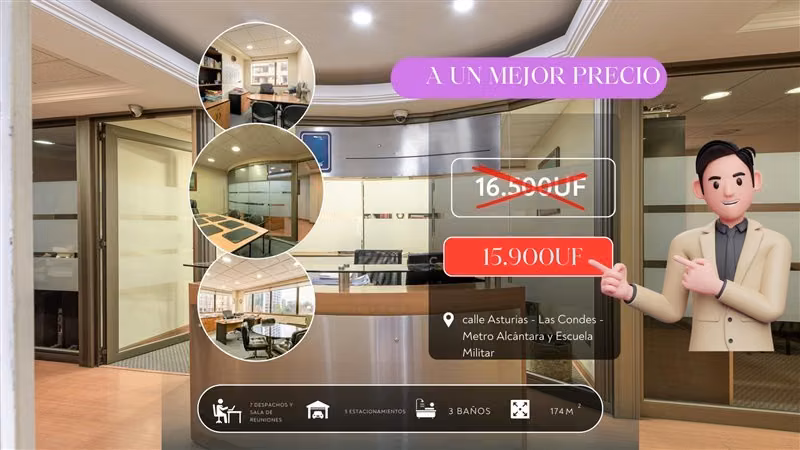Venta Oficina Las Condes Barrio El Golf 174m2 y 5 Estac.