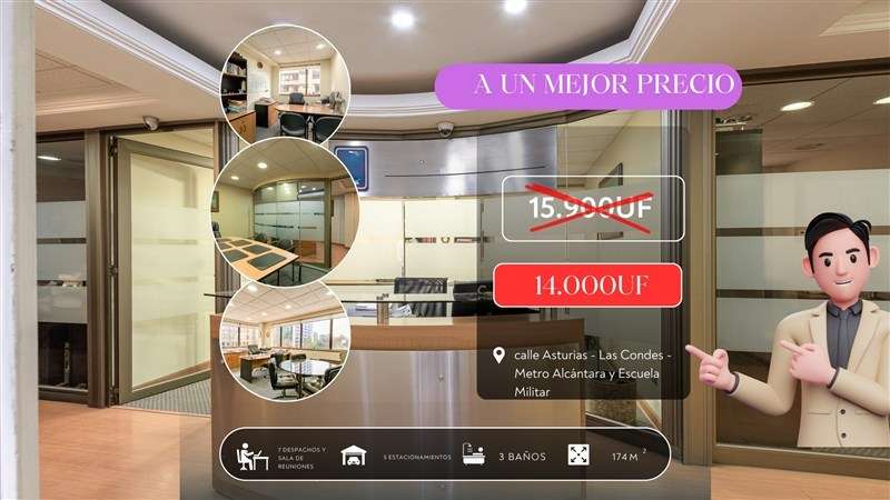 Venta Oficina Las Condes Barrio El Golf 174m2 y 5 Estac.