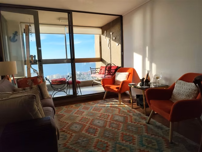 Venta Departamento Viña del Mar, vista al mar, 3D. 2 estac.