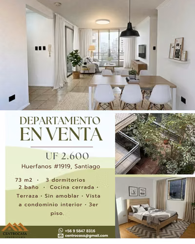 Amplio Depto 3D/2B con Gran Terraza – Huérfanos #1919, Barrio Brasil