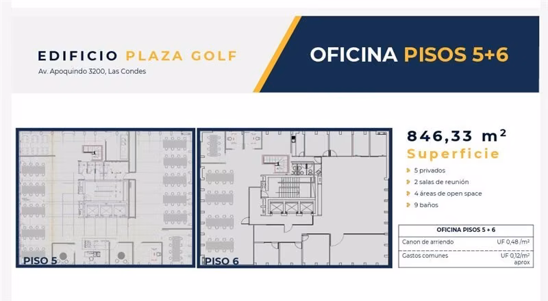 Arriendo OFICINA en Edificio Plaza Golf en Las Condes