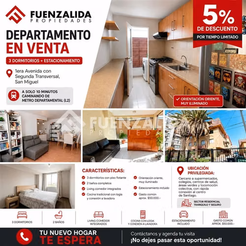 Departamento en venta de 3 dorm. en San Miguel