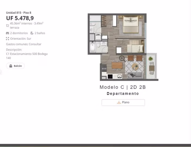 Departamento en venta de 2 dorm. en Santiago