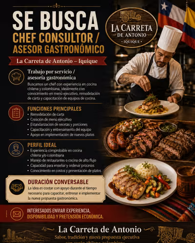 SE BUSCA CHEF CONSULTOR / ASESOR GASTRONÓMICO