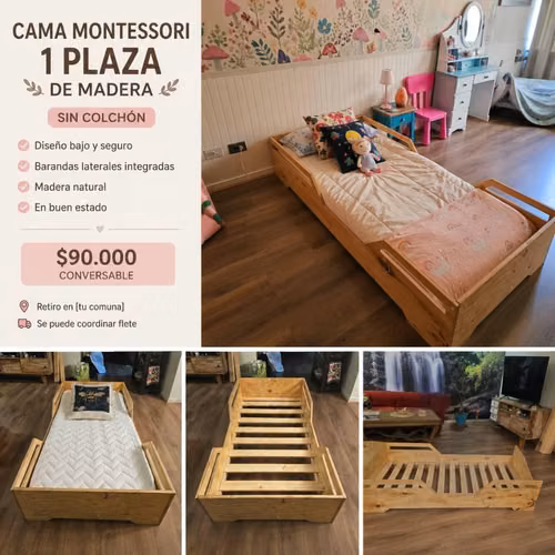 Cama Montessori (transición)1 Plaza de Madera  Sin colchón.
