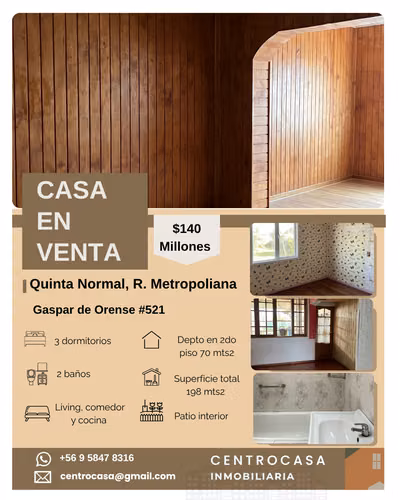 Oportunidad casa + Departamento venta Quinta Normal, Gaspar de Orense 521