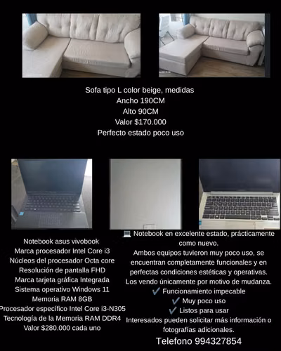 Venta por Mudanza: Notebook, Lavadora, Impresora y Escritorios en Excelente Estado