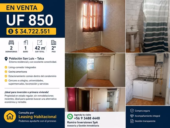 Departamento en venta de 2 dorm. en Talca