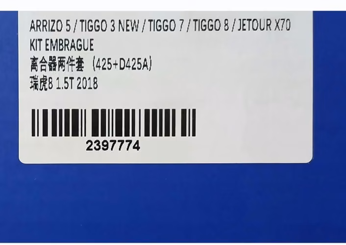 Kit embrague Arrizo 5/Tiggo New 3/Tiggo 7/Tiggo 8/Jetour X70