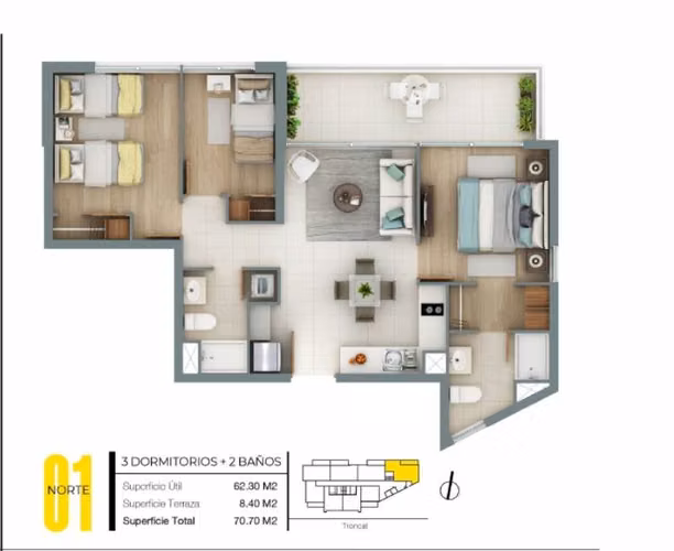 ARRIENDO  DEPARTAMENTODE  3D2B  PISO 16 EST/BOD