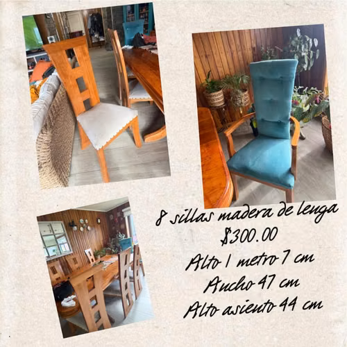 8 sillas de madera de lenga
